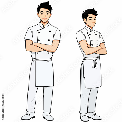 Two Male Chefs in White Uniforms Illustration