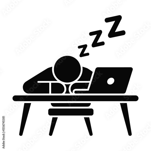 Exhausted Worker Sleeping at Desk Overwork, Burnout Illustration