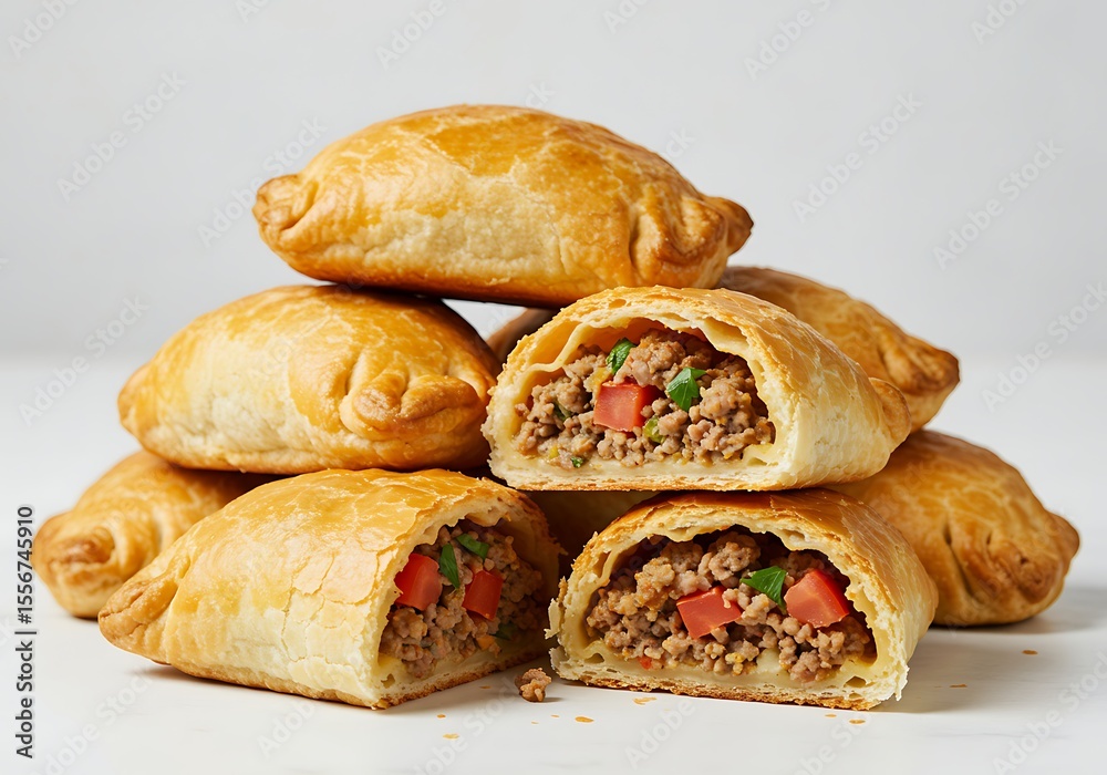 Stack of golden empanadas filled with savory meat and vegetables Stack of golden empanadas filled with savory meat and vegetables