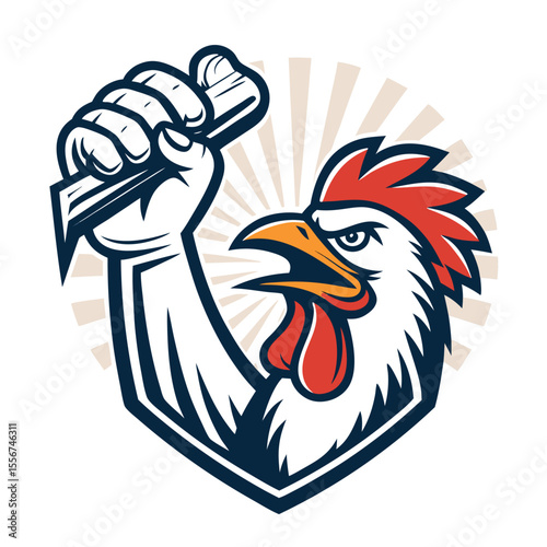 A whimsical illustration of a stylized chicken claw delicately holding a cracked, golden-brown piece of fried chicken.  Focus on vibrant colors and cartoonish style.