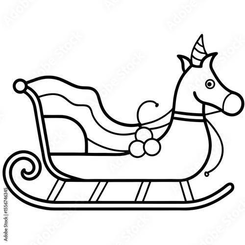Winter Sleigh Journey Minimalist Line Art