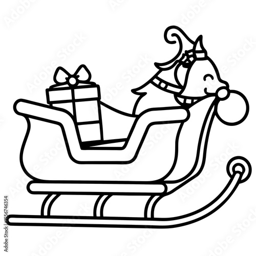 Winter Sleigh Journey Minimalist Line Art