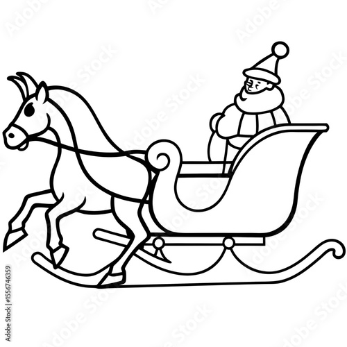 Winter Sleigh Journey Minimalist Line Art