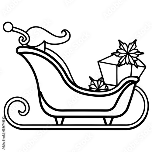 Winter Sleigh Journey Minimalist Line Art