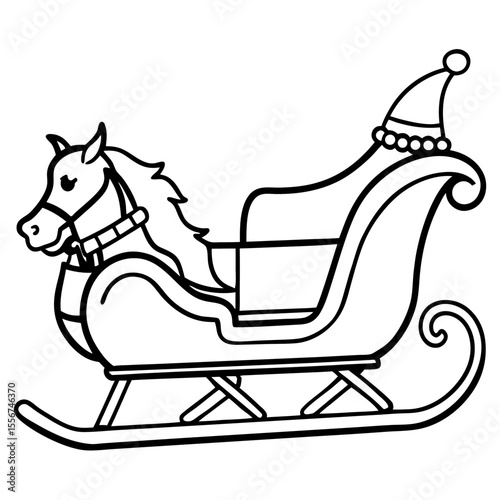 Winter Sleigh Journey Minimalist Line Art