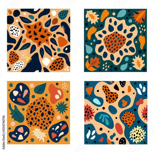 abstract pattern with leopard skin and various organic shapes. vector illustration