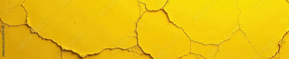 Fototapeta premium Cracked yellow wall, distressed paint texture, shadow, abstract, faded