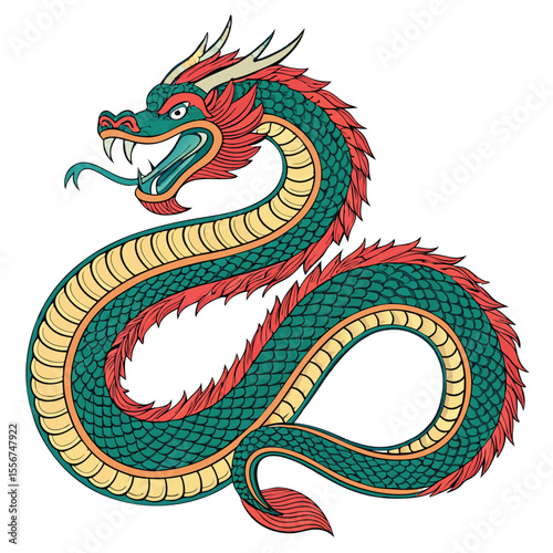 Coiled Thai Naga serpent, scales, intricate, mythological creature, powerful, ancient, sacred, mythical beast.
