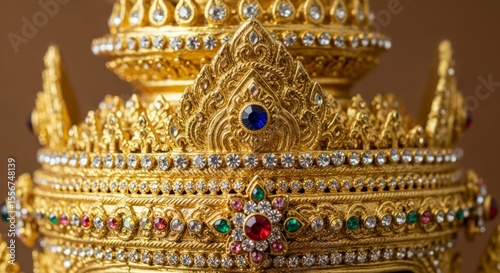 Wallpaper Mural Ornate golden headdress adorned with colorful gemstones and intricate carvings. Torontodigital.ca