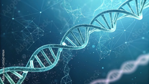 Intricate Visualization of DNA Structure with Futuristic Background and Scientific Elements