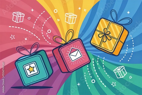 Colorful Gift Boxes with Vibrant Background for Celebrations and Occasions