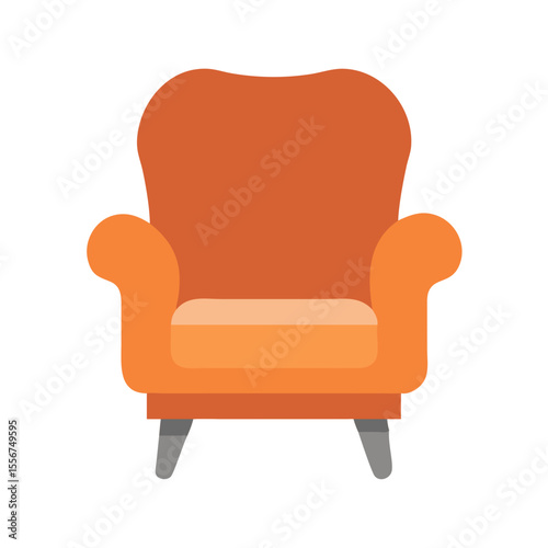 Retro orange armchair illustration against a solid White Background