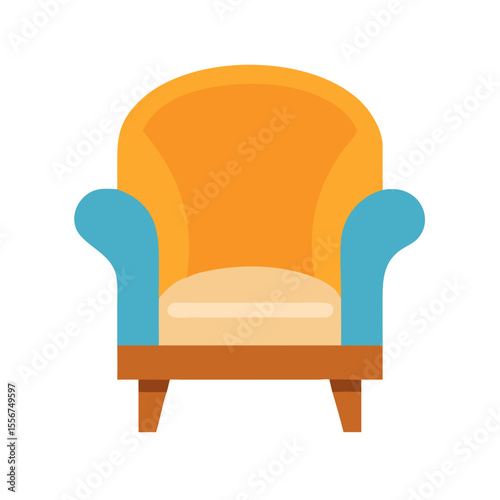 Flat vector illustration of an orange and blue armchair