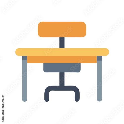 Illustration of a desk with chair on White Background