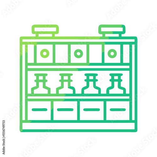 Modern line art illustration of bar shelf with bottles
