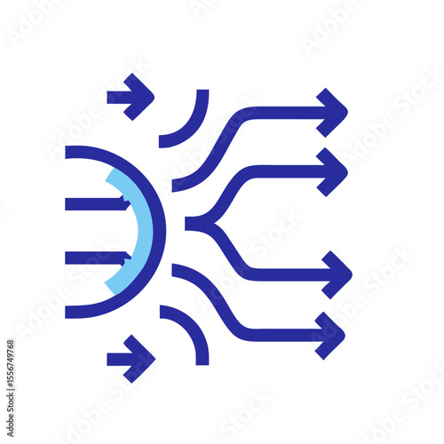Abstract directional arrows emanating from a central curved source