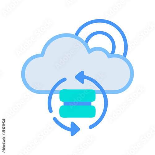 Cloud storage with data transfer graphic on White Background
