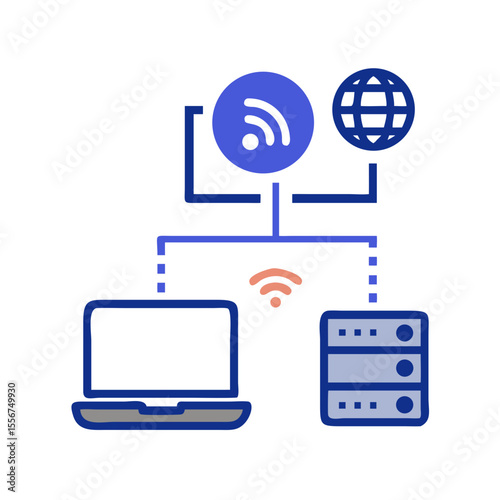 Simplified network diagram showing server computer and global connectivity