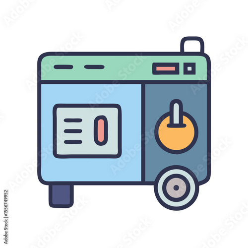 Portable generator icon illustration in flat color style