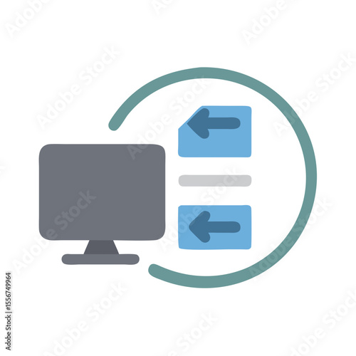 Data transfer illustration between computer and data files icon