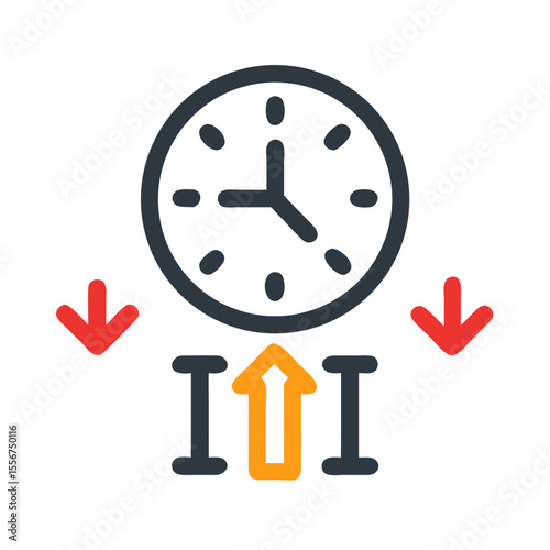Time management optimization depicted with arrows and clock icon