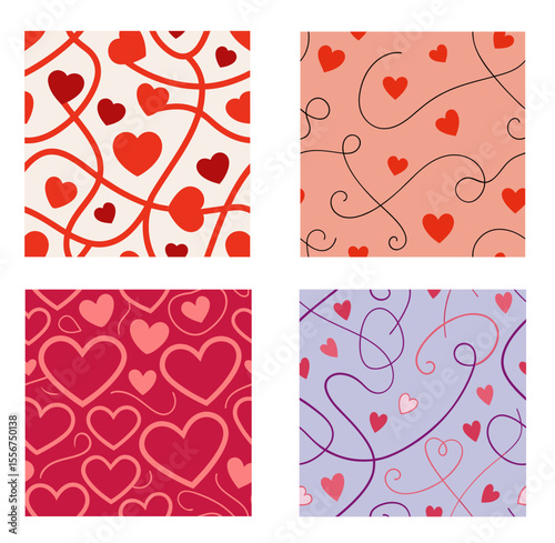 Abstract seamless chaotic pattern with line hearts. vector illustration