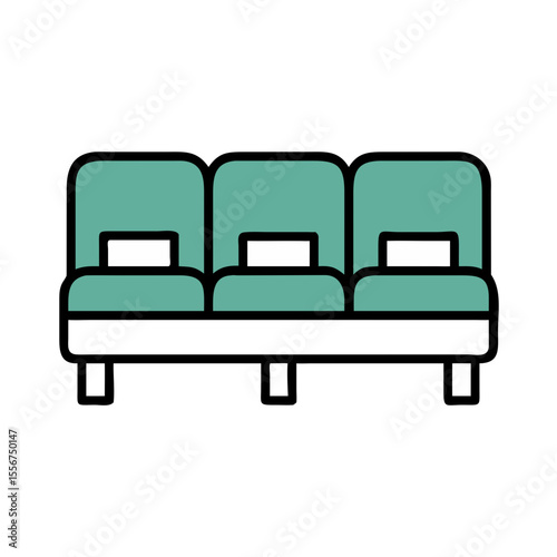 Minimalist aqua cinema seats row isolated on White Background