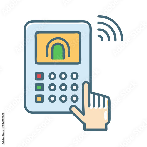 Digital biometric security device with hand authentication icon flat