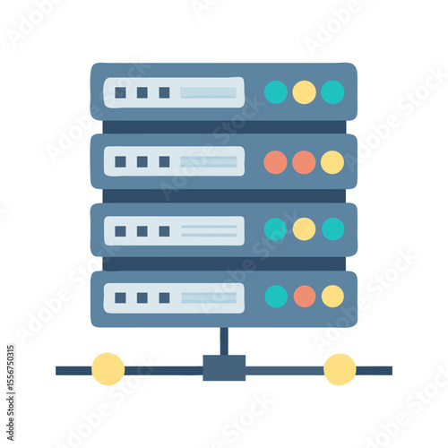 Flat illustration of stacked data servers against a White Background