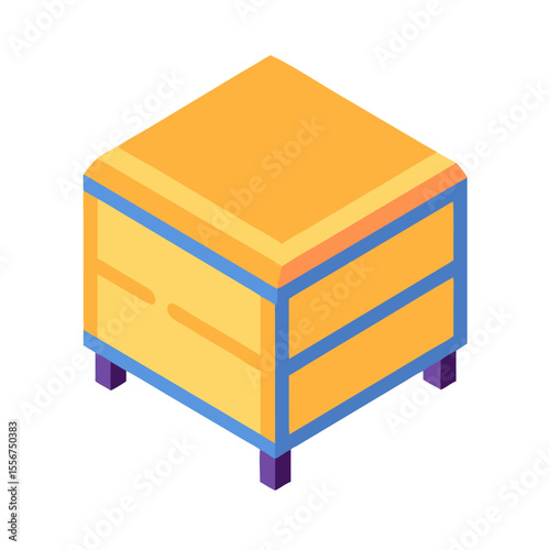 Isometric chest of drawers illustration against a black backdrop