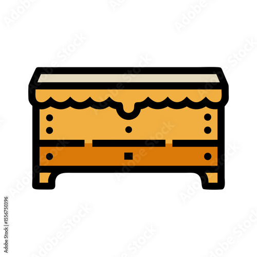 Graphic illustration of a wooden chest or dresser furniture