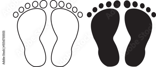 Set of human footprints icon set. Foot imprint icon collection.impression, shape, outline footprints icon on white background symbol,,
