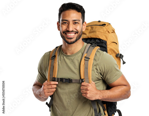 Smiling Man With Backpack Isolated On Transparent Background Travel Concept