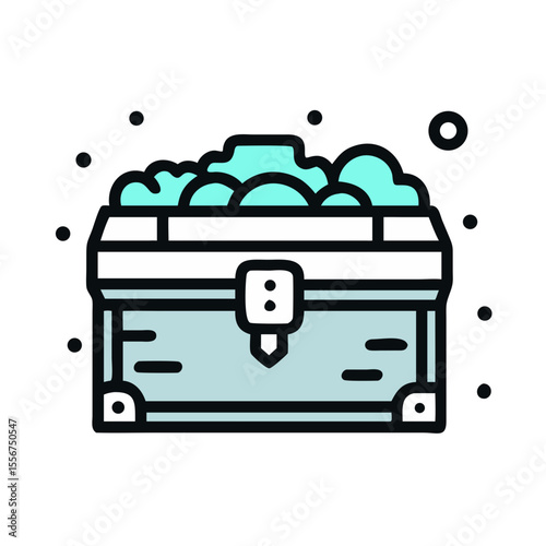 Stylized Treasure Chest Filled with Gems, Isolated on White