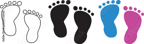 Footprints icon set.Simple black footprint pair icon graphic vactor,