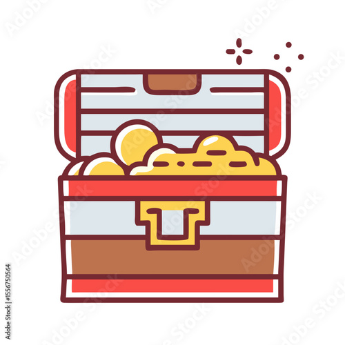 Cartoon treasure chest with golden coins on White Background