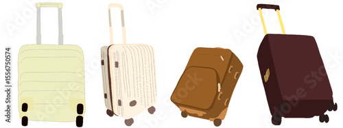 キャリー　旅行　趣味　イラスト　茶色　白　黄緑　4セット