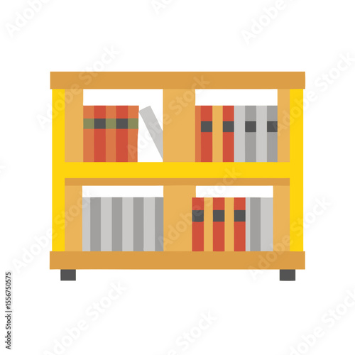 Cartoon bookshelf illustration with books for educational presentations