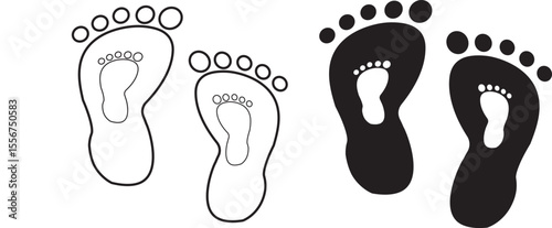 Set of human footprints icon set. Foot imprint icon collection.impression, shape, outline footprints icon on white background symbol,,
