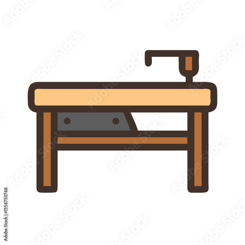 Flat vector woodworking workbench against White Background studio shot