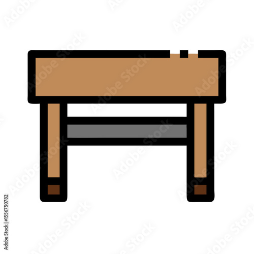 Pixel art style work table with shelf, White Background