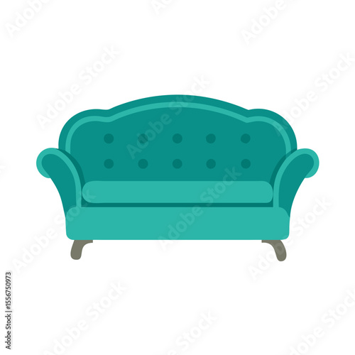 Teal Loveseat on White Background, Home Decor Illustration