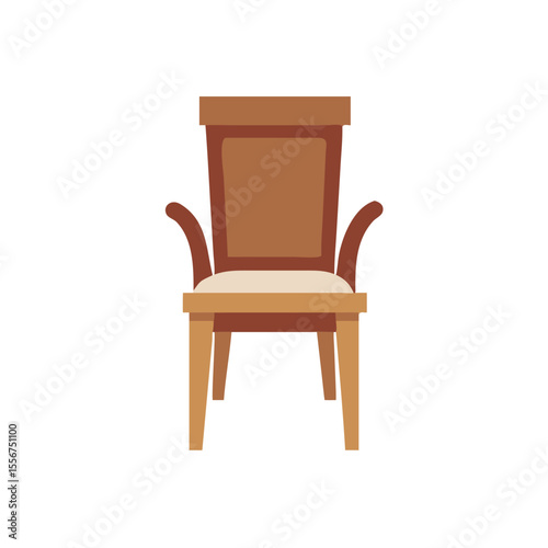 Isolated wooden chair illustration with arms on White Background