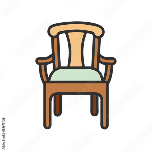 Simple flat illustration of a wooden armchair on White