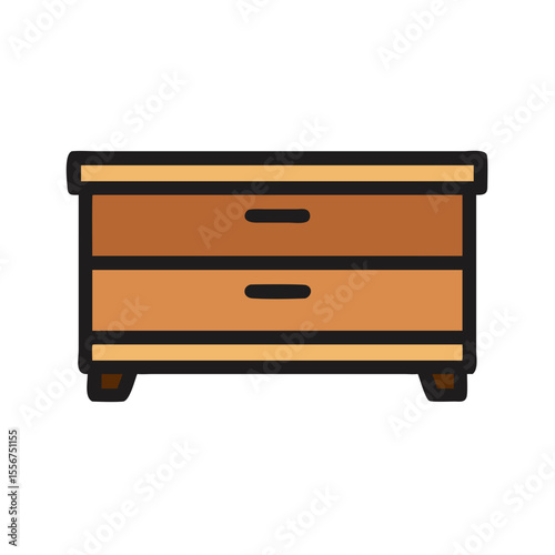Cartoon illustration of two drawer dresser on White Background