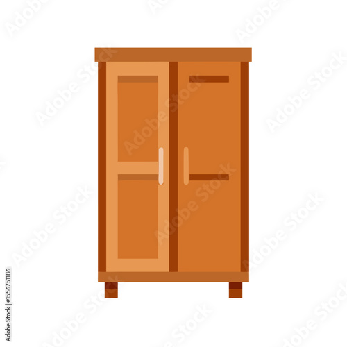 Brown wooden closet with two doors in flat design
