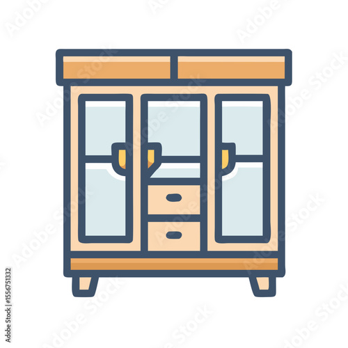 Flat vector illustration of wooden wardrobe with drawers design