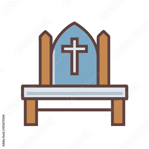 Illustration of church altar with cross in a flat style