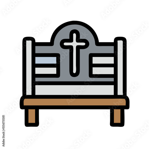 Stylized graphic of a tombstone with a cross symbol