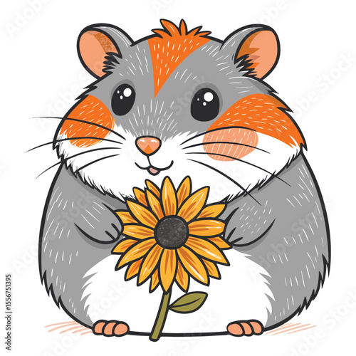 Close-up of a blushing hamster head, tiny paws holding sunflower seed, adorable, soft fur, pink cheeks.